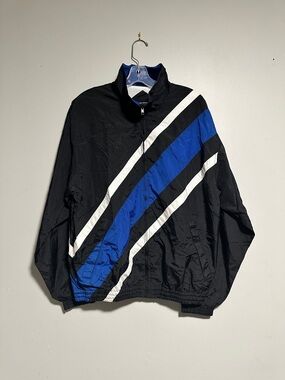 Vintage Court Club Men's Black & Blue Track Jacket with White Stripes